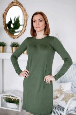 Ženska spalna srajca iz 100% volne KHAKI ZELENA od S do XXL