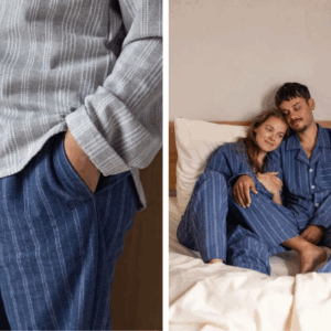 Spodnji del moške pižame iz eko flanele, denim črtasta Spodnji del moške pižame iz eko flanele, denim črtasta