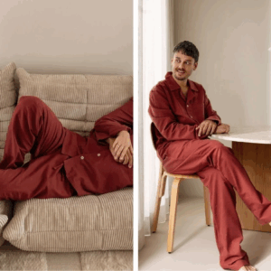 Zgornji del moške pižame iz eko flanele, rdeča