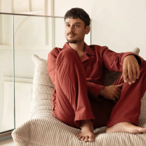 Zgornji del moške pižame iz eko flanele, rdeča