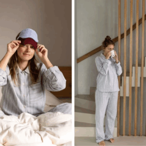 Zgornji del ženske pižame iz eko flanele, siva črtasta