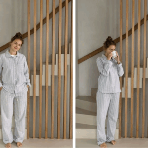 Spodnji del ženske pižame iz eko flanele, siva črtasta Spodnji del ženske pižame iz eko flanele, siva črtasta