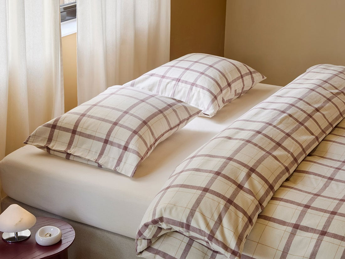 Posteljnina flanela mauve karo, razl.dim.