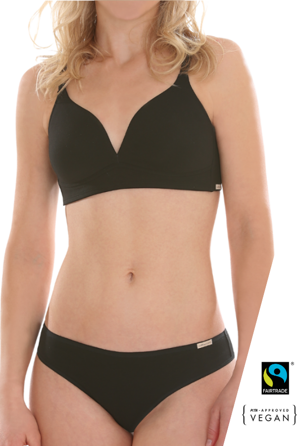 Eko Bombažni Podloženi Nedrček, brez žičke ČRN