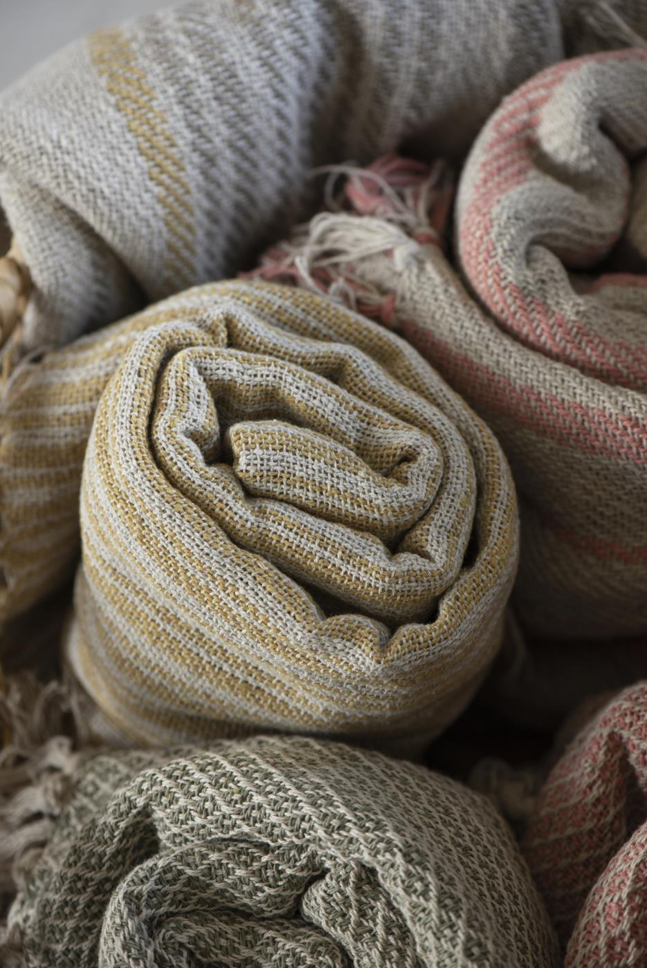 Deka 100% bombaž cream/yellow stripe